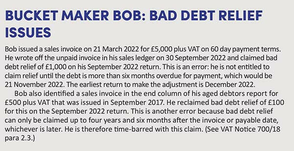 Bucket maker Bob: bad debt relief issues