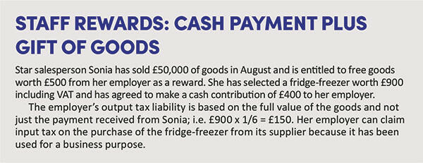 Staff rewards: cash payment plus gift of goods.
