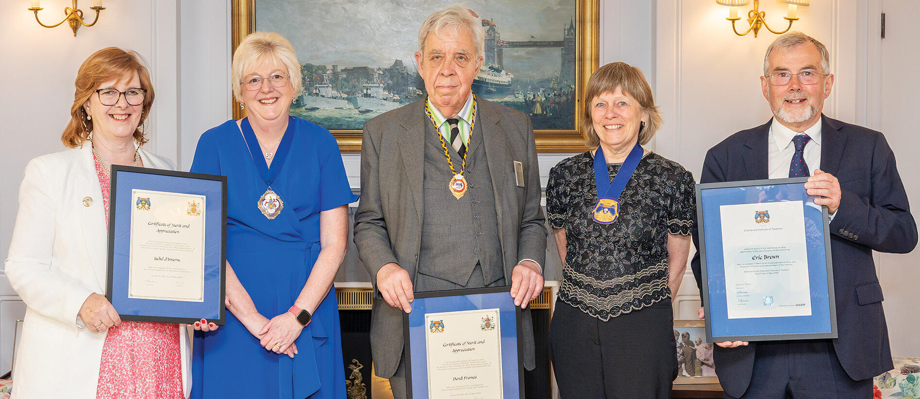 Certificate of merit recipients with the two presidents