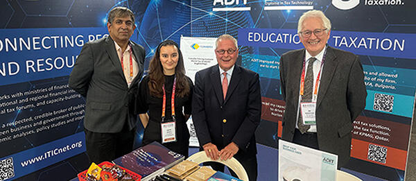 The exhibition team at the CIOT and ITIC’s joint booth. Pictured: Hafiz Choudhury, Sophie Briggs, Dan Witt and Jim Robertson